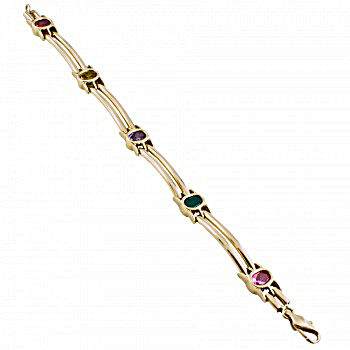 14ct Gold Green Agate / Cubic Zirconia Unusual Bracelet