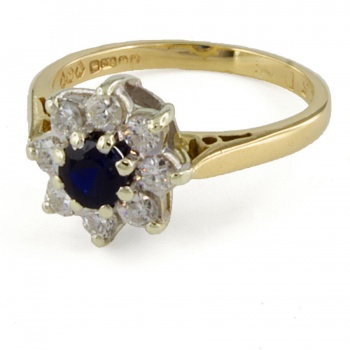 9ct gold Sapphire/Diamond Cluster Ring size F