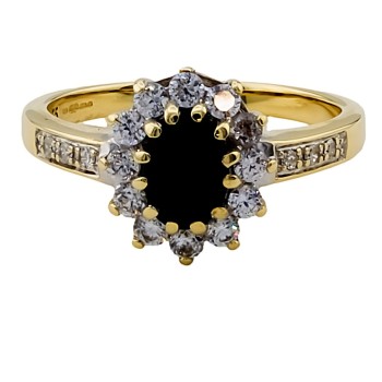 Second hand 9ct Gold Sapphire Cubic Zirconia Cluster Ring size N½