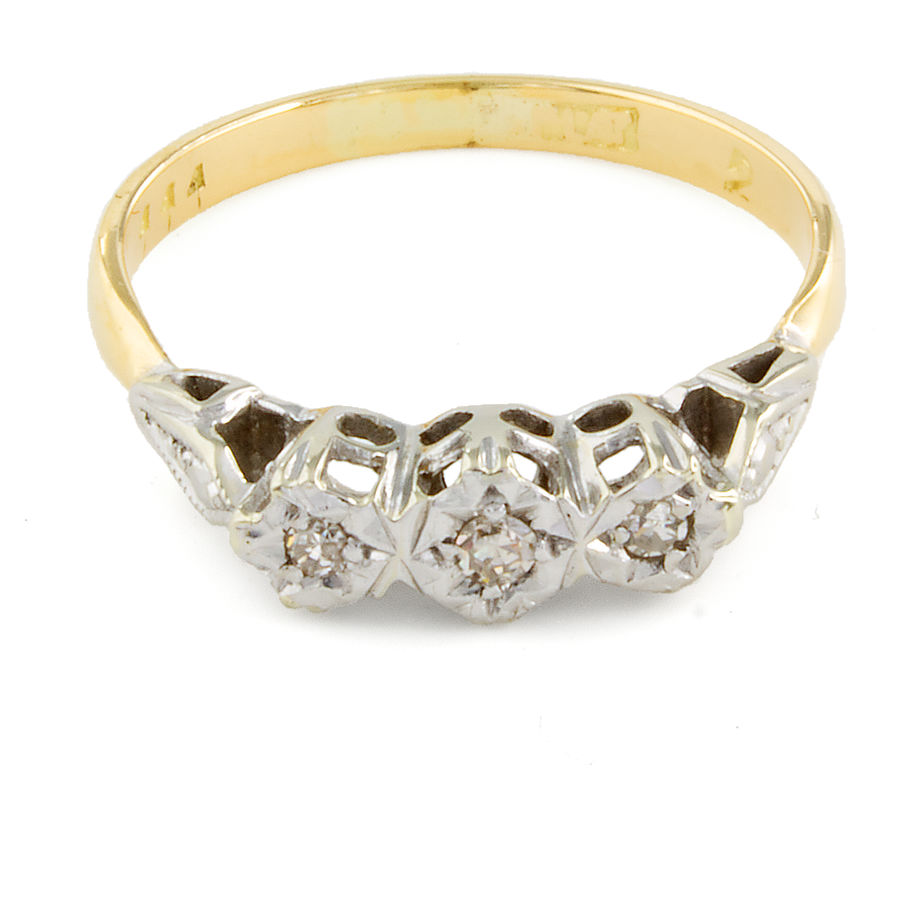 Second Hand 18ct Gold Platinum Diamond Stone Ring Size I