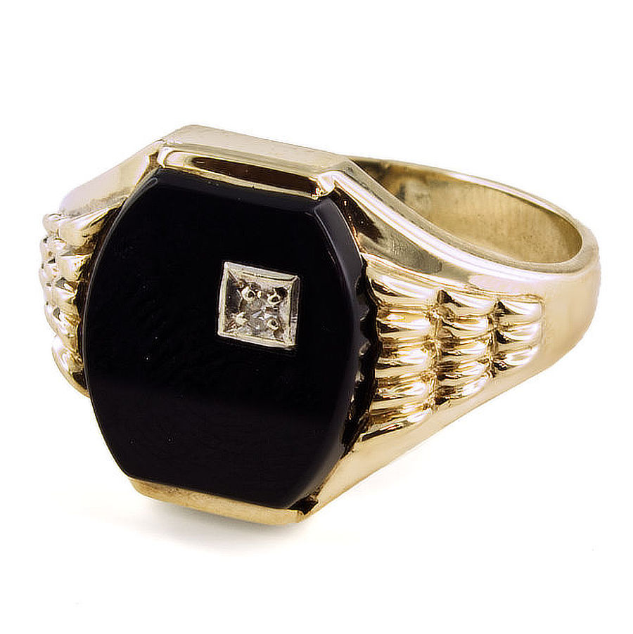 9ct gold Onyx/Diamond Signet Ring size S