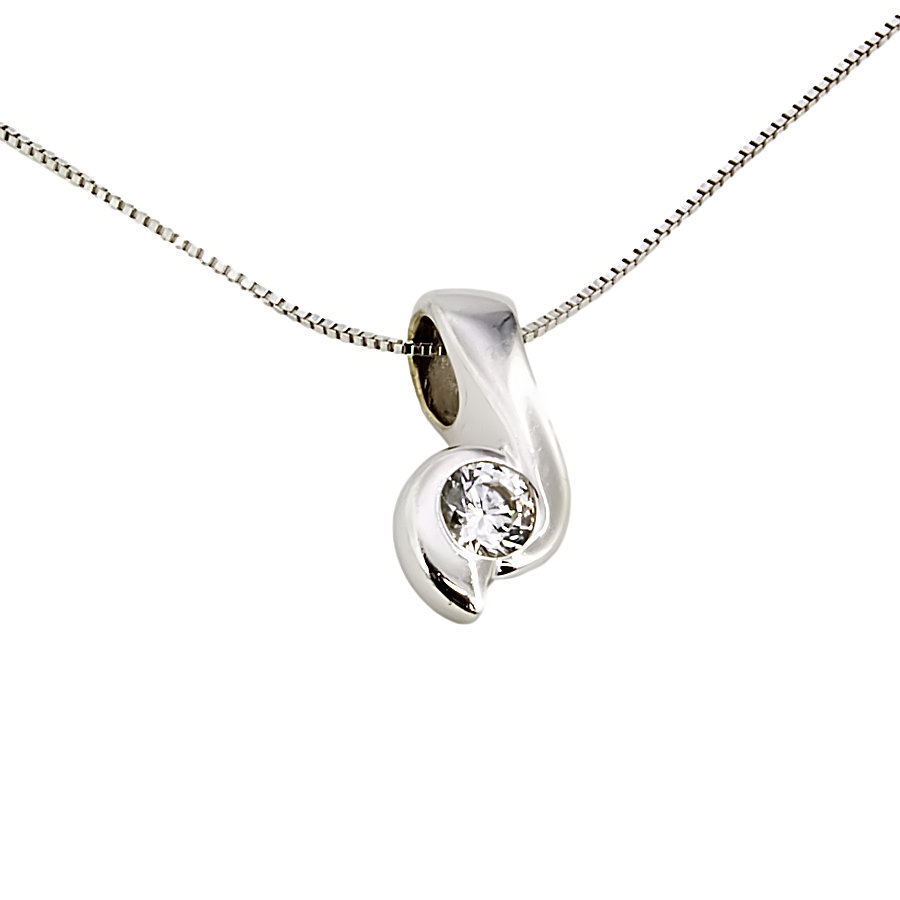 Second Hand 9ct White Gold Cubic Zirconia Pendant with Chain