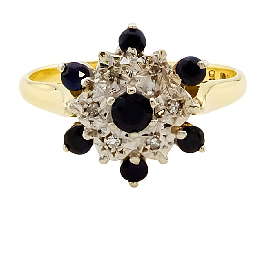 Second Hand 18ct Gold Vintage Sapphire/Diamond Cluster Ring Size N