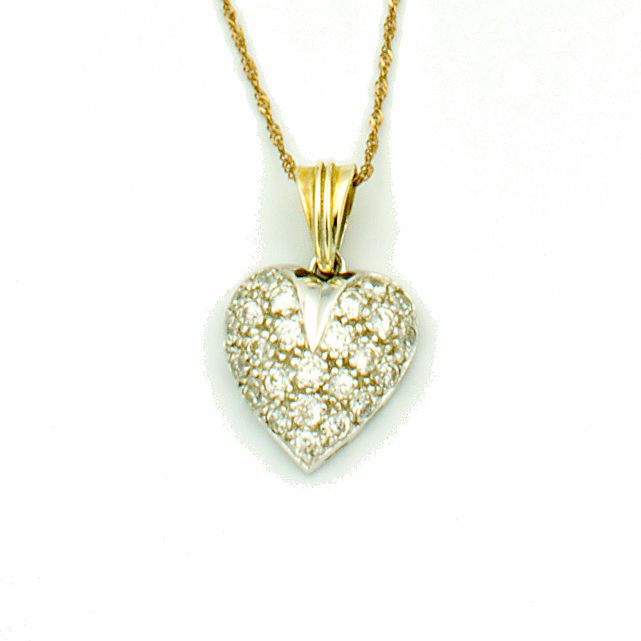 Second Hand 9ct Gold Cubic Zirconia Heart Pendant with Chain