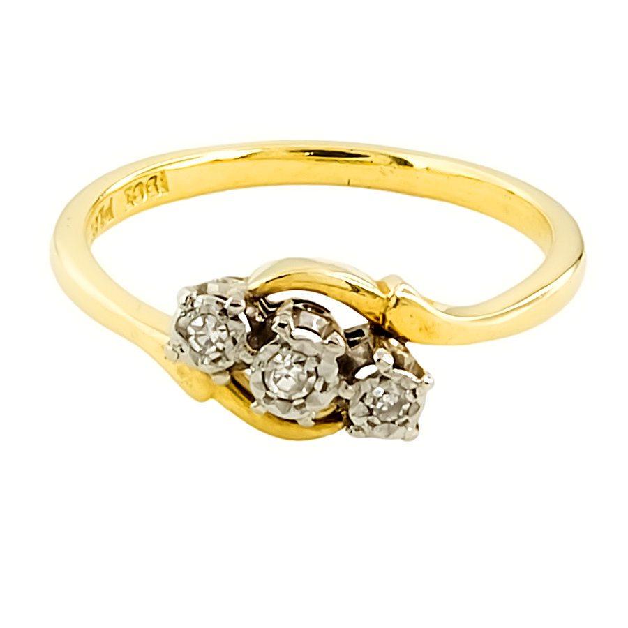 Second Hand 18ct Gold Platinum Diamond Stone Ring Size O