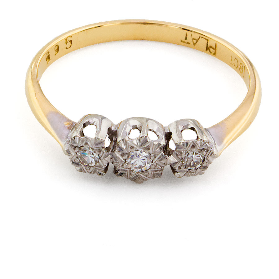 Second Hand 18ct Gold Platinum Diamond Stone Ring Size L