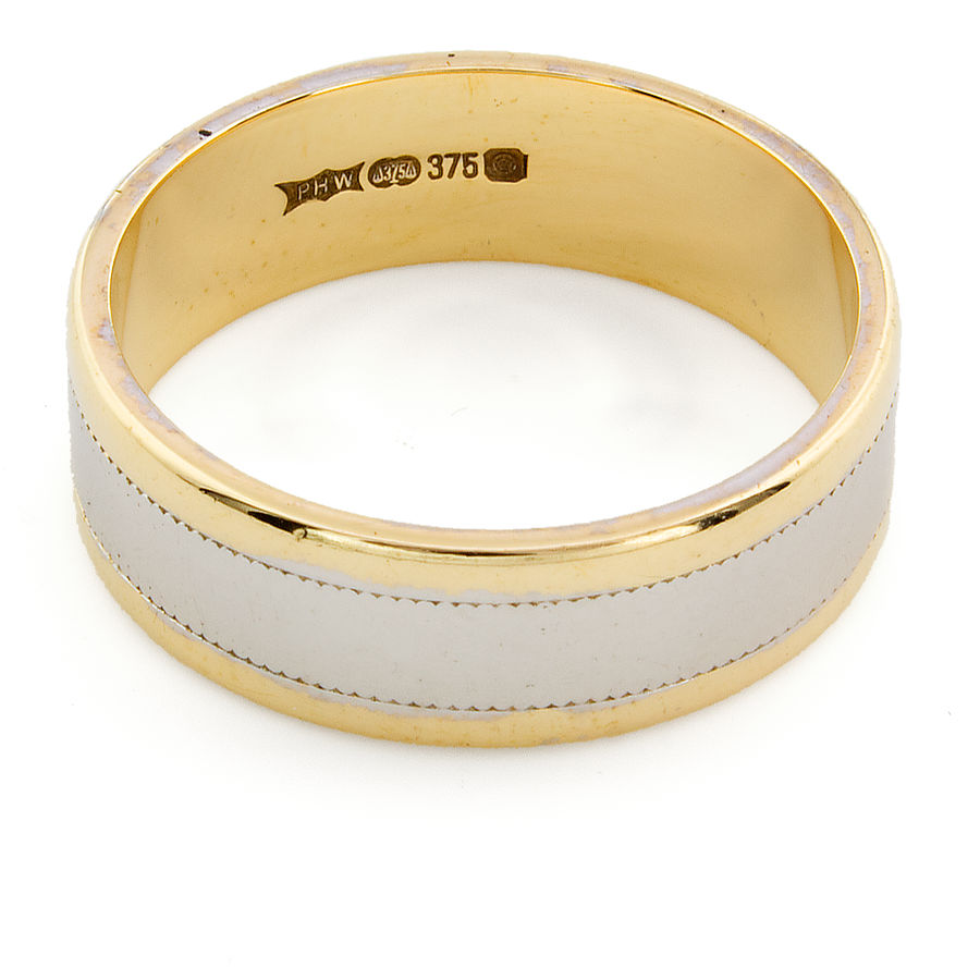 Two Tone 9ct Gold Mens Wedding Band Second Hand 9ct Gold 2-Tone
