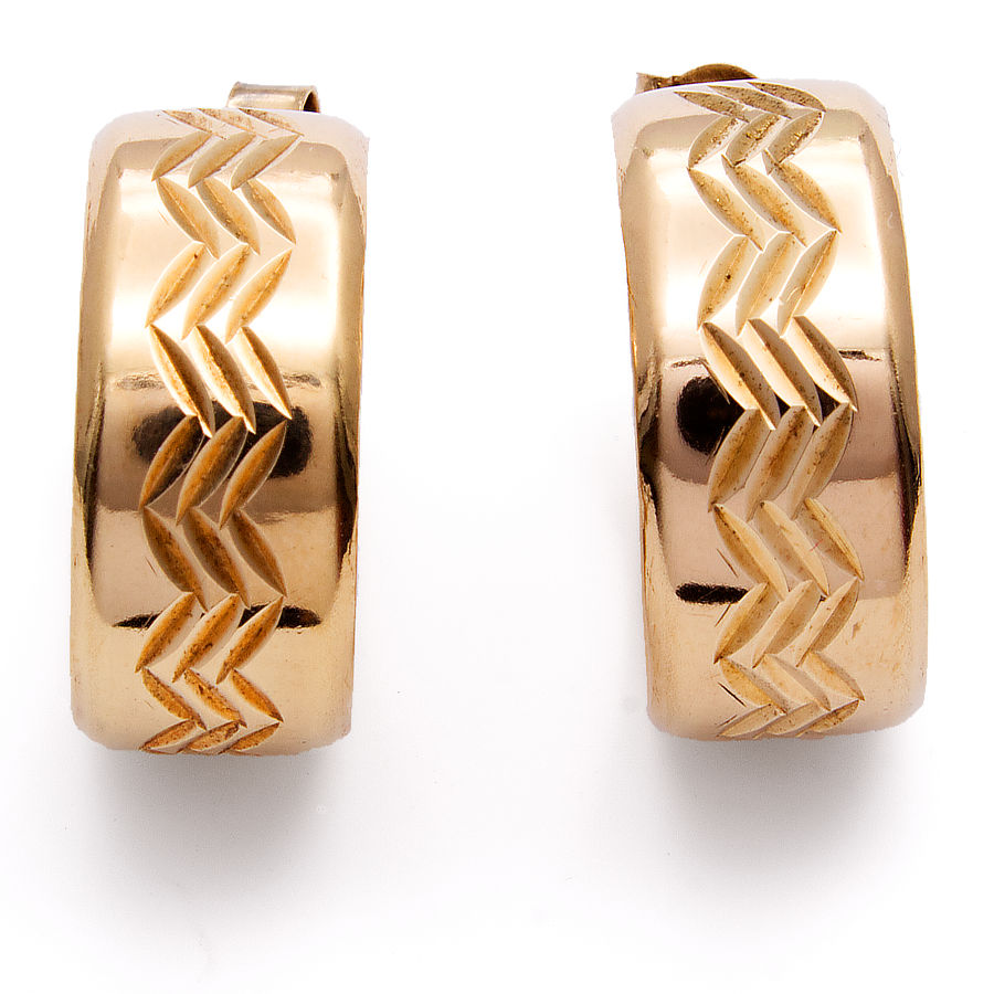9ct Gold Diamond Cut Half Hoop Earrings - 14mm - G2604 | F.Hinds Jewellers